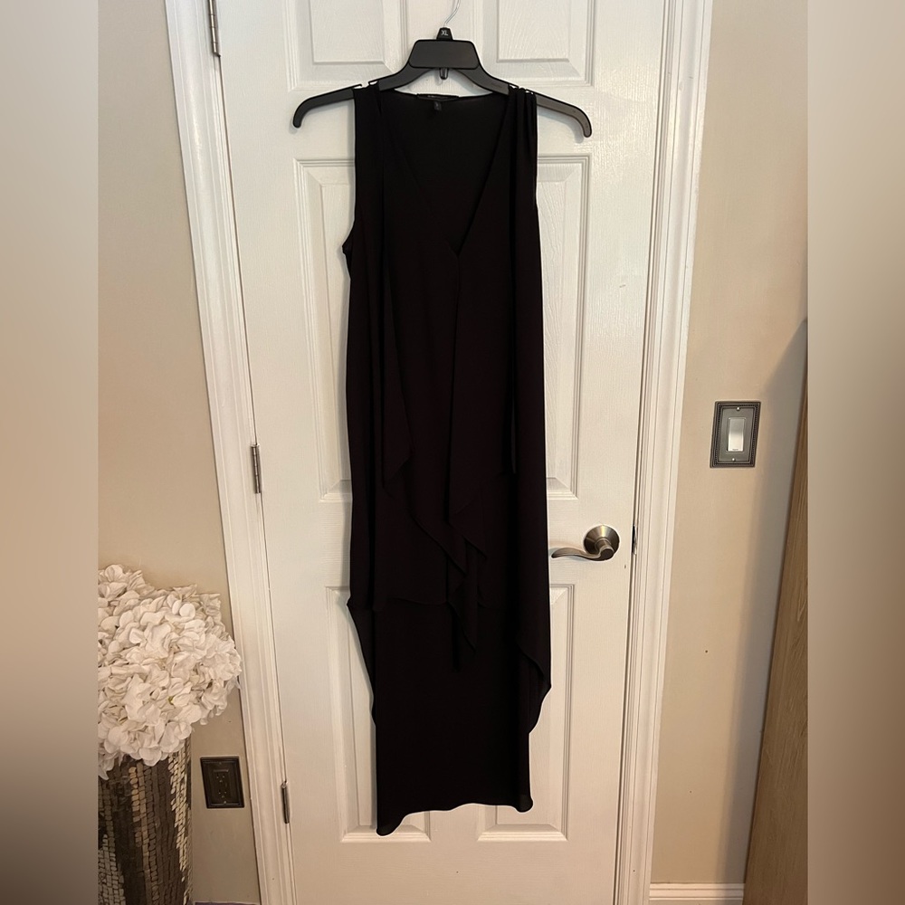 Black asymmetrical flow dress